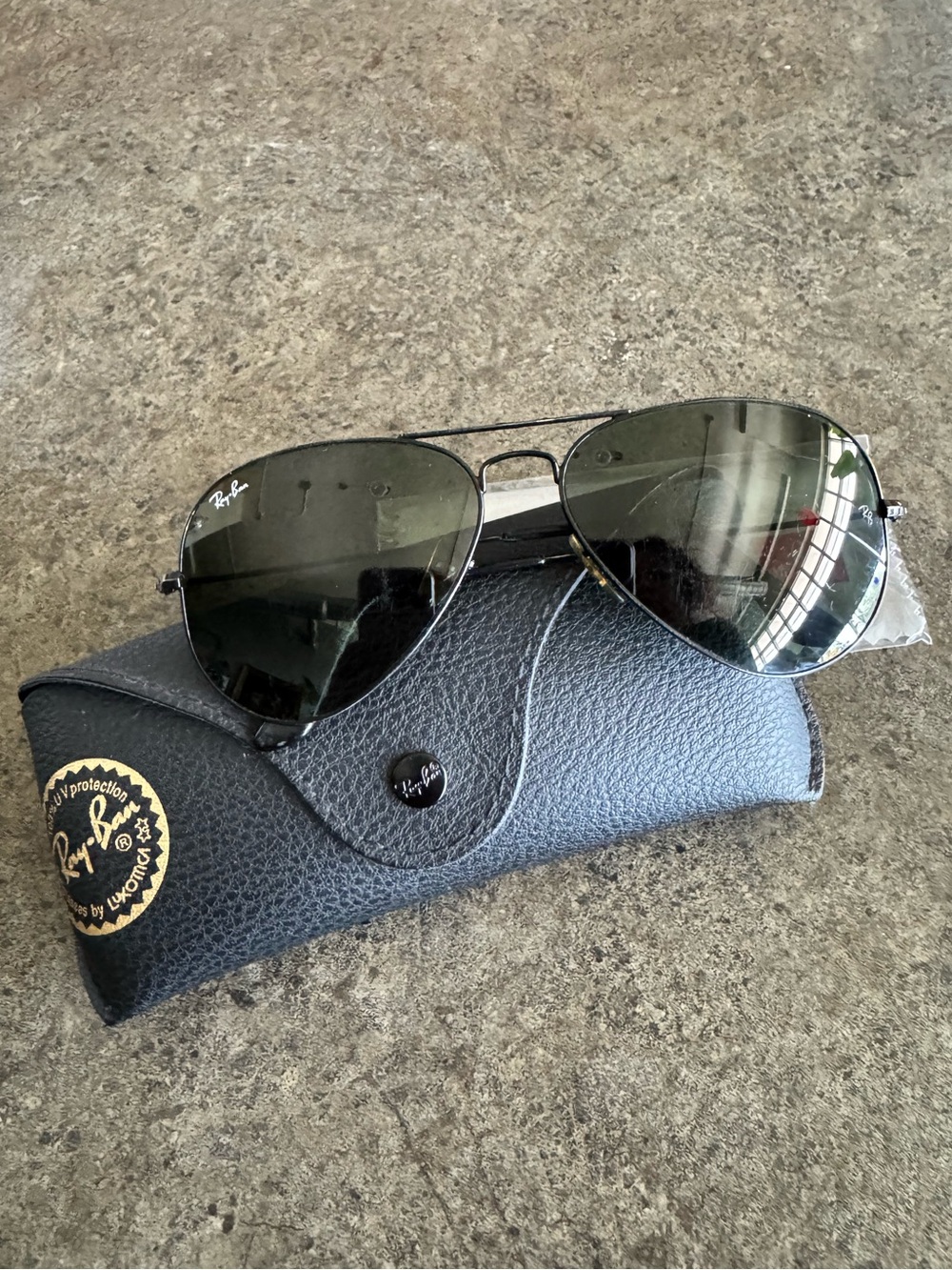 Ray-Ban Rayban Classic Aviator Titanium Black Sunglasses Sunnies w Case & Cloth